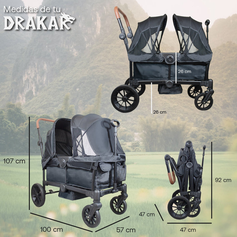 Coche y Carro de Paseo Doble Wagon Drakar Negro
