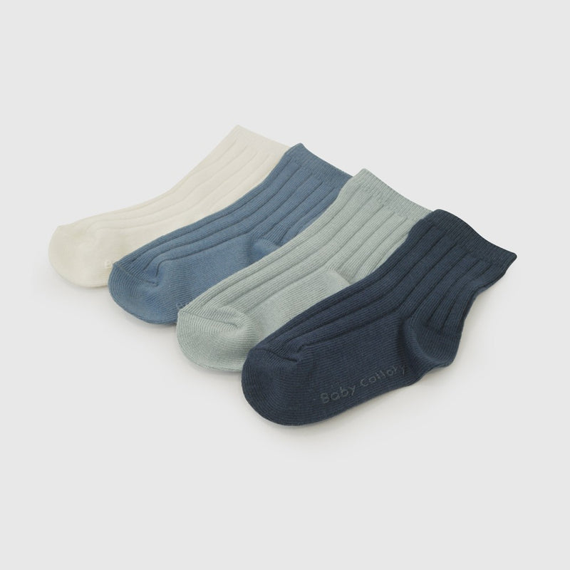 Pack 4 Calcetin deportivo corto punto suave niño azul 14-25