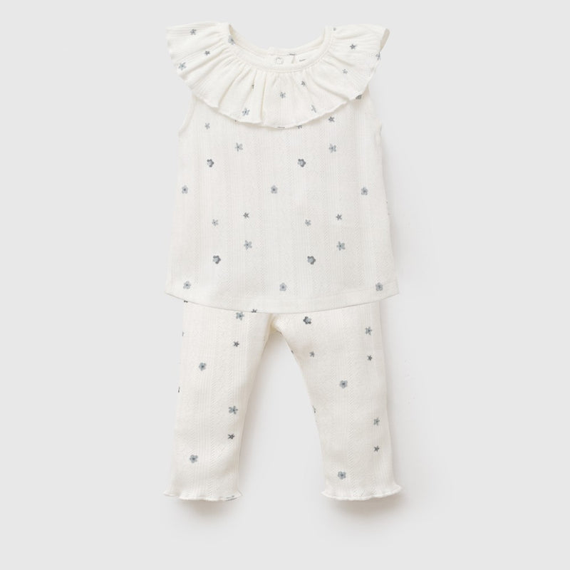 Conjunto flores rib niña crema RN a 6-9M