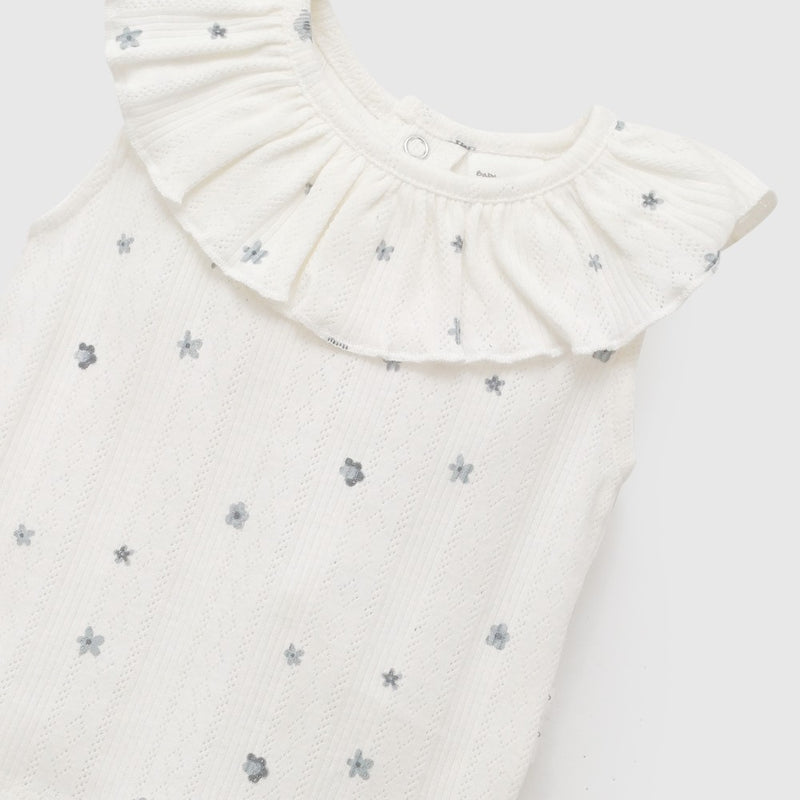 Conjunto flores rib niña crema RN a 6-9M