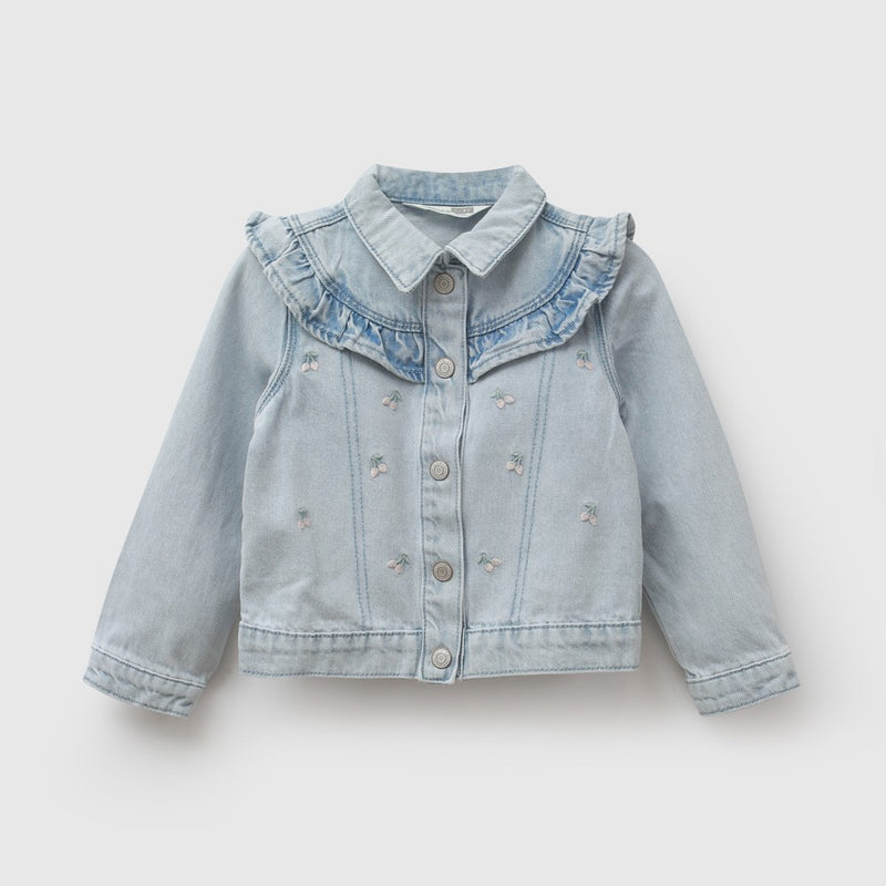 Chaqueta jeans vuelos niña celeste 6-9M a 4-5A