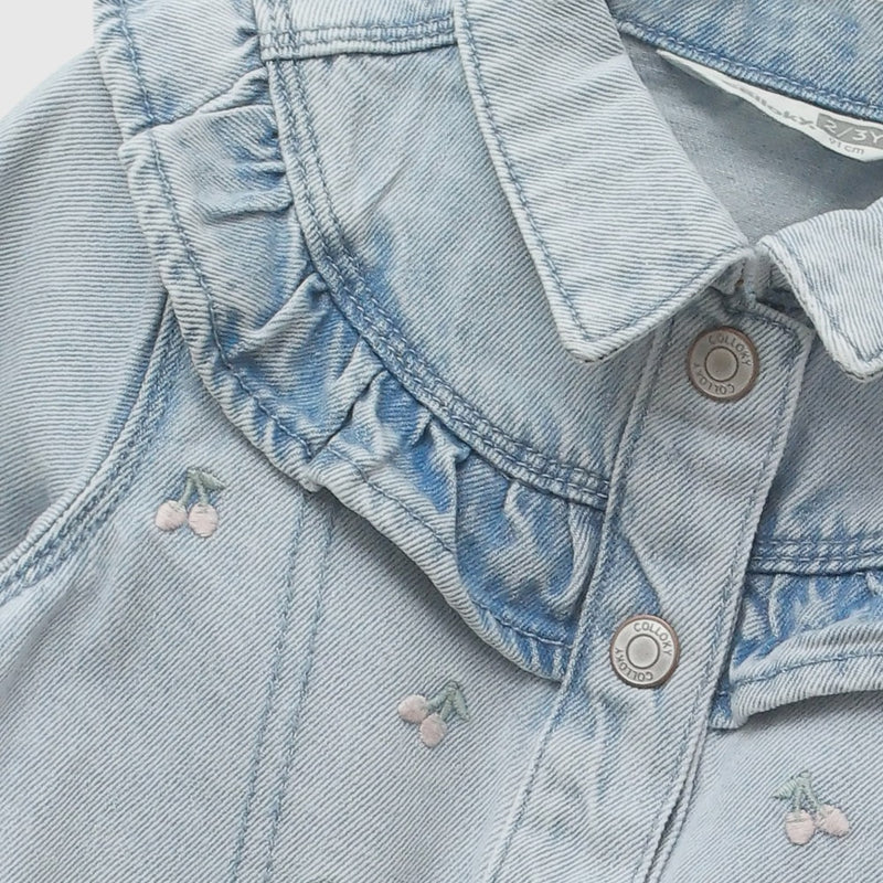 Chaqueta jeans vuelos niña celeste 6-9M a 4-5A