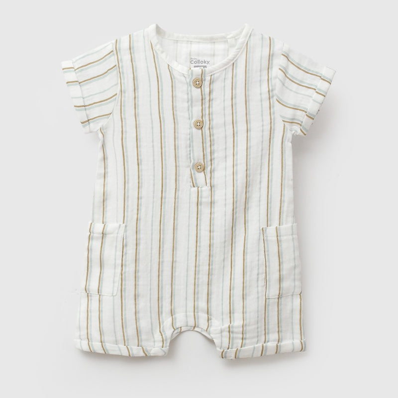 Entero rayas bambula tela liviana niño celeste 0-3M a 9-12M