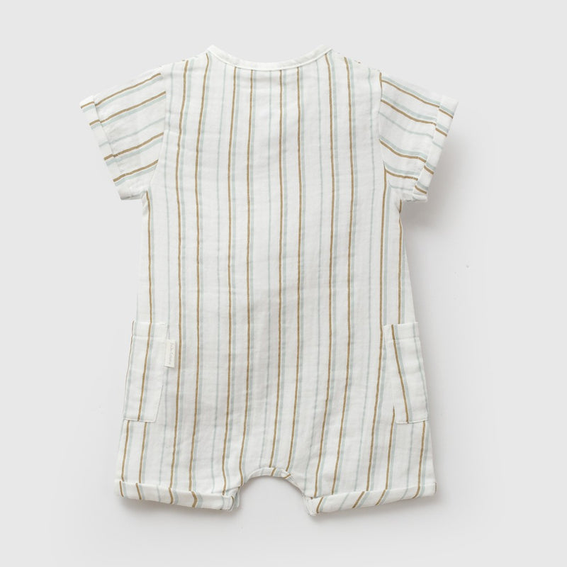 Entero rayas bambula tela liviana niño celeste 0-3M a 9-12M