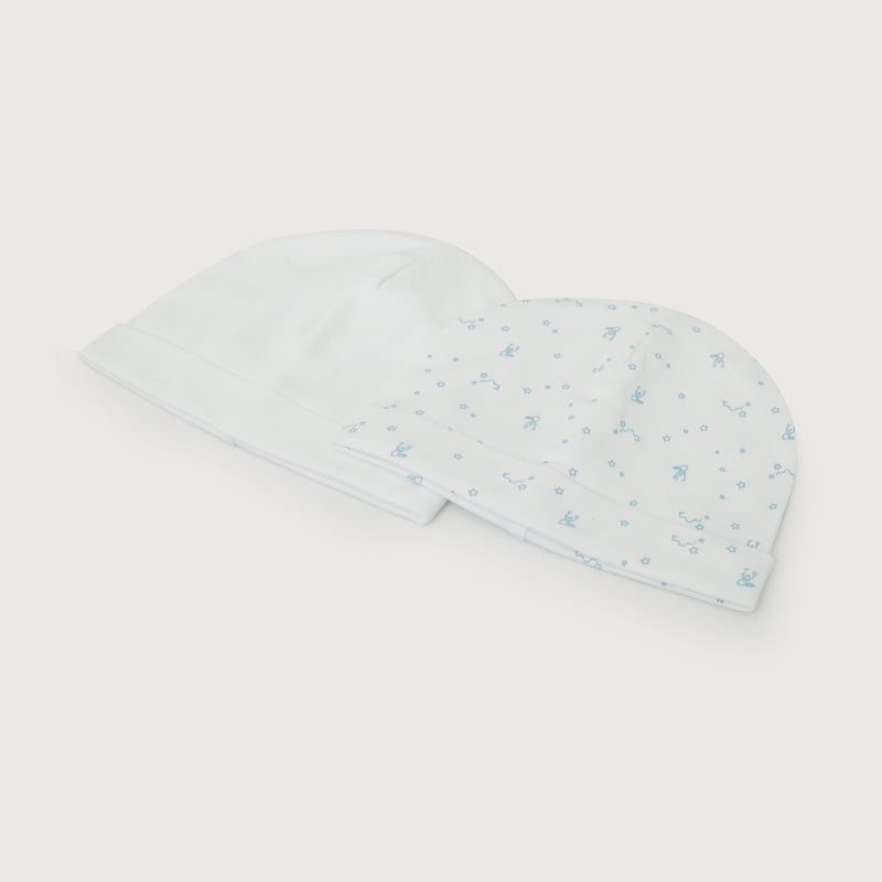 Pack 2 Gorro Algodón Ajuar Celeste Bebé Niño