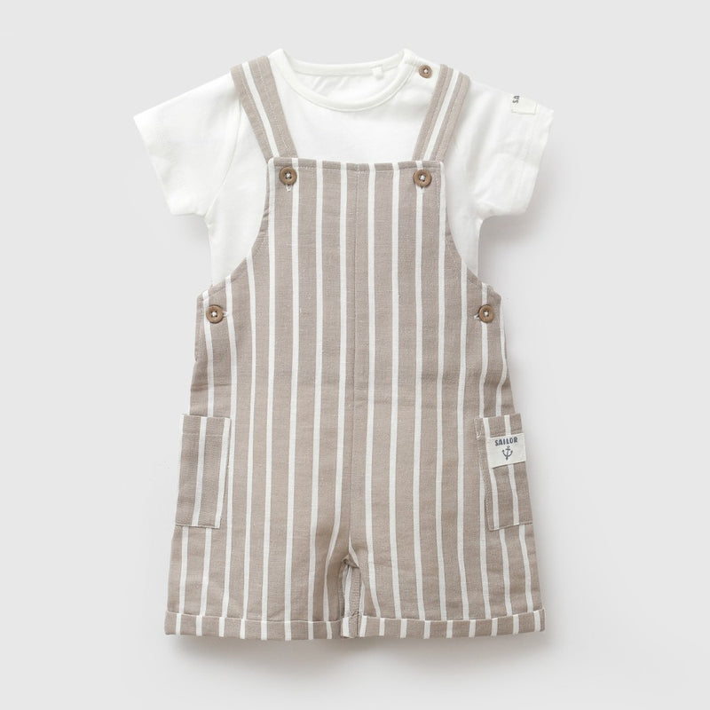 Conjunto jardinera body rayas niño blanco 6-9M a 4-5A