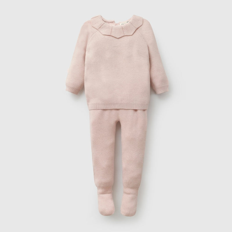 Conjunto tejido niña rosa viejo RN a 6-9M