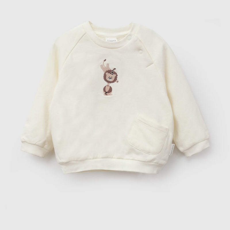 Conjunto león bordado polycotton niño beige RN a 6-9M