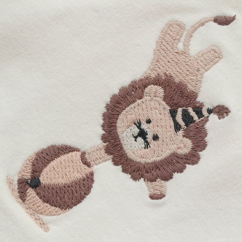 Conjunto león bordado polycotton niño beige RN a 6-9M