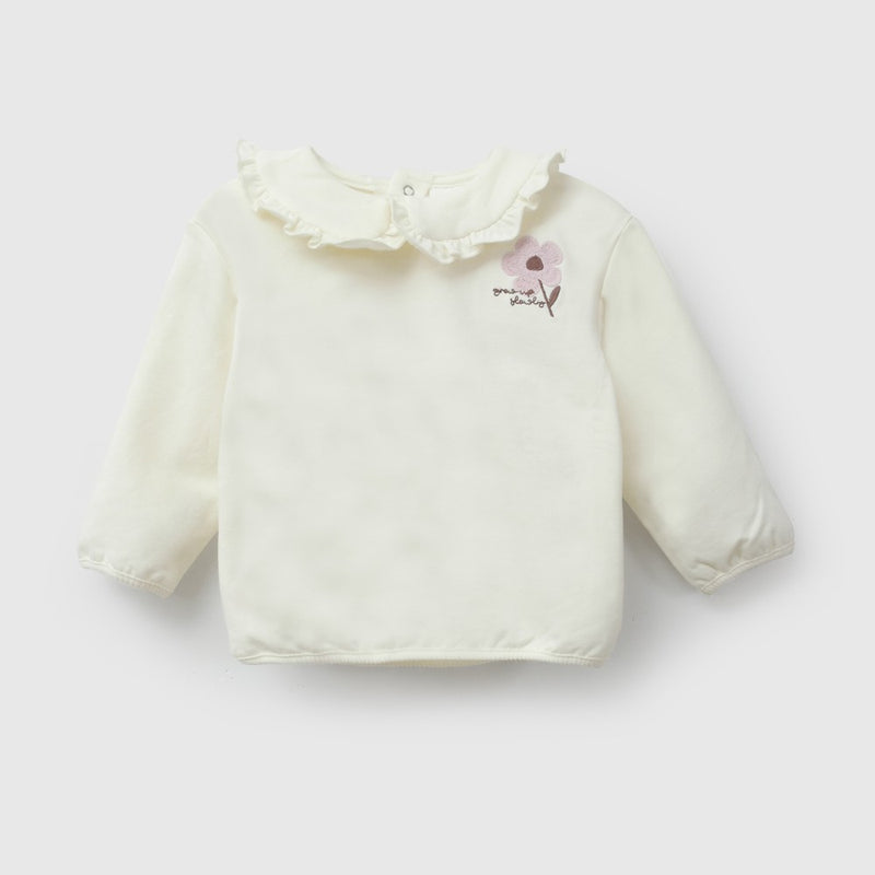 Conjunto flor bordada polycotton niña purpura RN a 6-9M