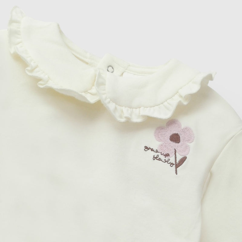 Conjunto flor bordada polycotton niña purpura RN a 6-9M