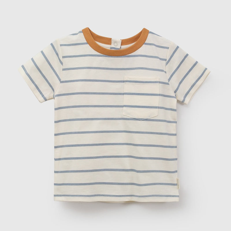 Polera bolsillo rayas niño crema 6-9M a 4-5A