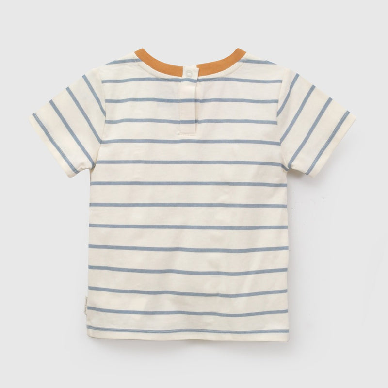 Polera bolsillo rayas niño crema 6-9M a 4-5A