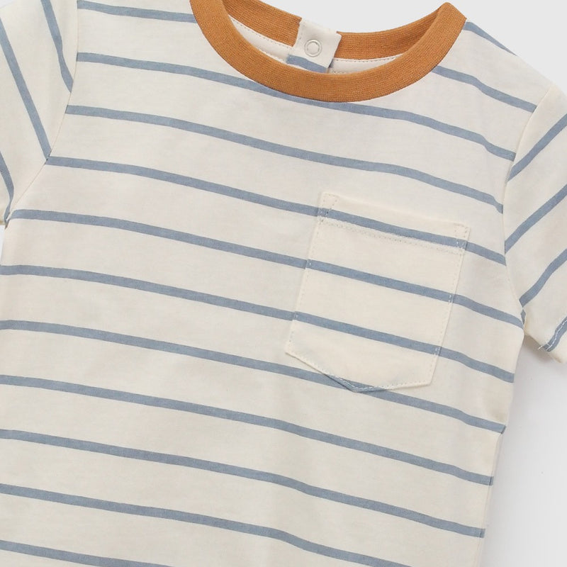 Polera bolsillo rayas niño crema 6-9M a 4-5A