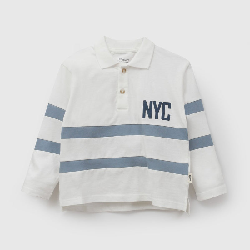 Polera polo rayas niño blanco 6-9M a 4-5A