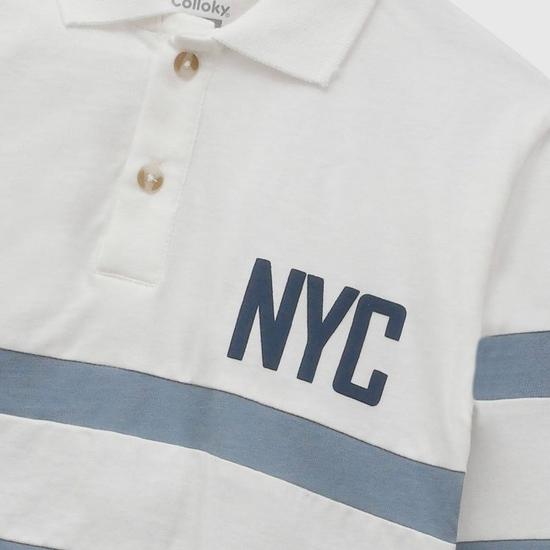 Polera polo rayas niño blanco 6-9M a 4-5A