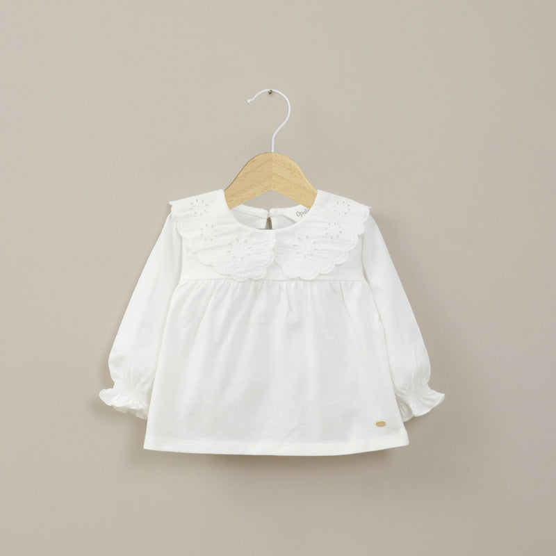 Polera Cuello Bobo Blanca Infant Niña