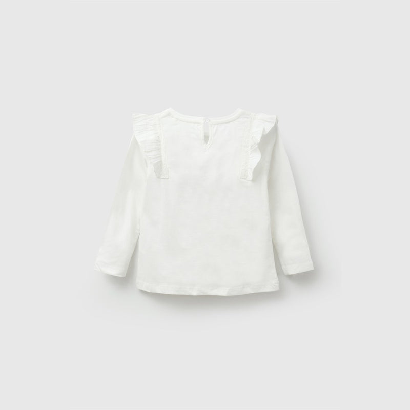 Polera manga larga vuelos niña blanco 6-9M a 4-5A