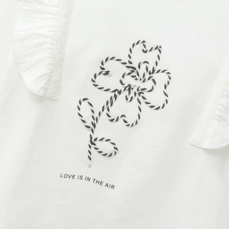 Polera manga larga vuelos niña blanco 6-9M a 4-5A