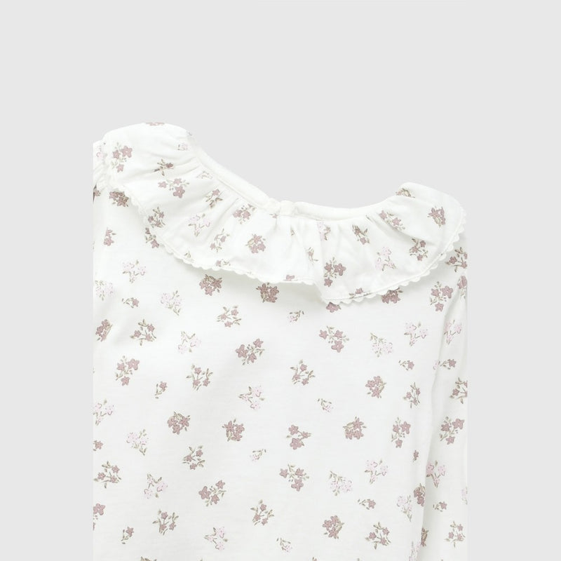 Polera vuelos flores niña blanco 6-9M a 4-5A