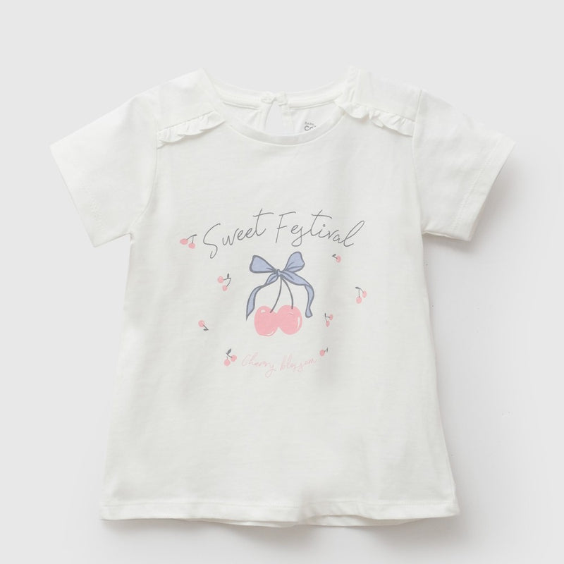 Polera cherry niña blanco 6-9M a 4-5A