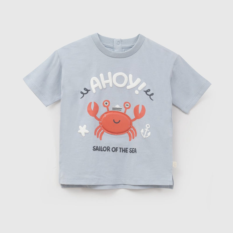 Polera cangrejo niño celeste 6-9M a 4-5A