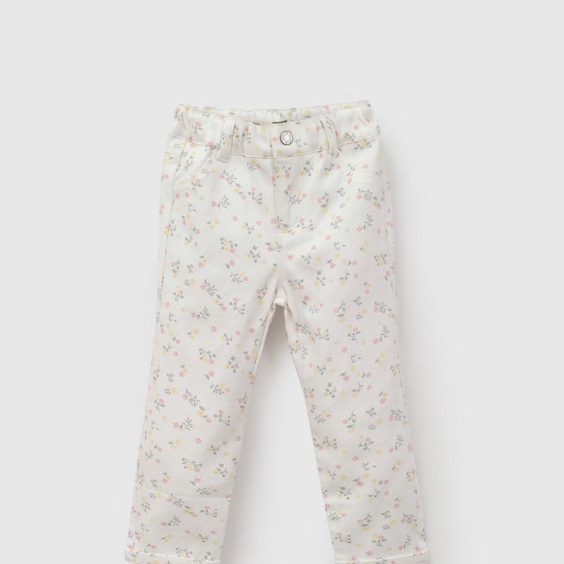 Pantalon gabardina niña crema 6-9M a 4-5A