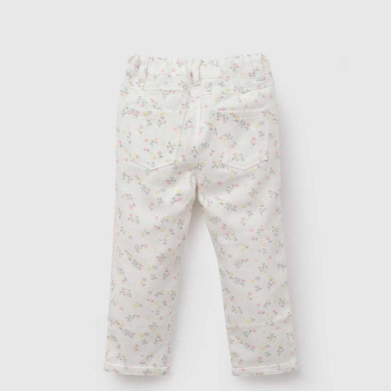 Pantalon gabardina niña crema 6-9M a 4-5A