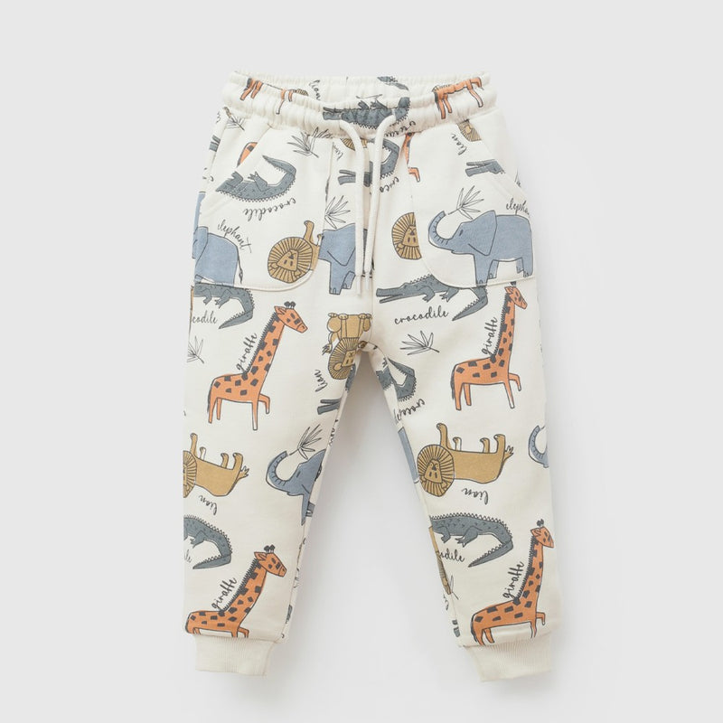 Pantalon buzo animales niño beige 6-9M a 4-5A