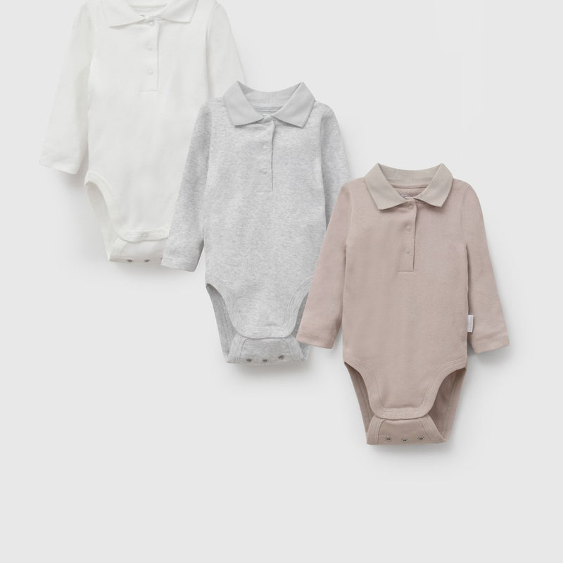 Set body cuello polo rib niño cafe 0/3M a 18/24M