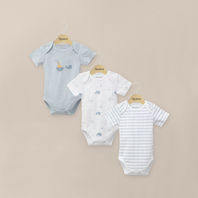 Pack 3 Bodies Manga Corta Celeste Bebe Niño