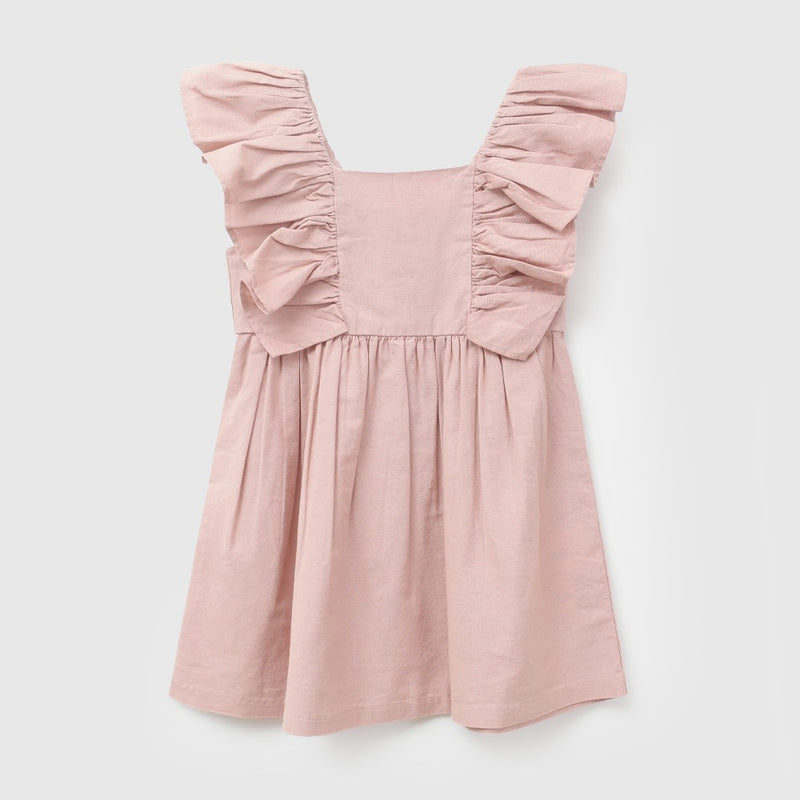 Vestido manga vuelos niña rosa viejo 6-9M a 4-5A