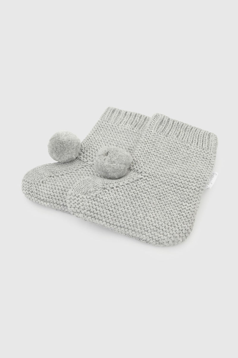 Calcetin Tejido Pompon Gris Unisex