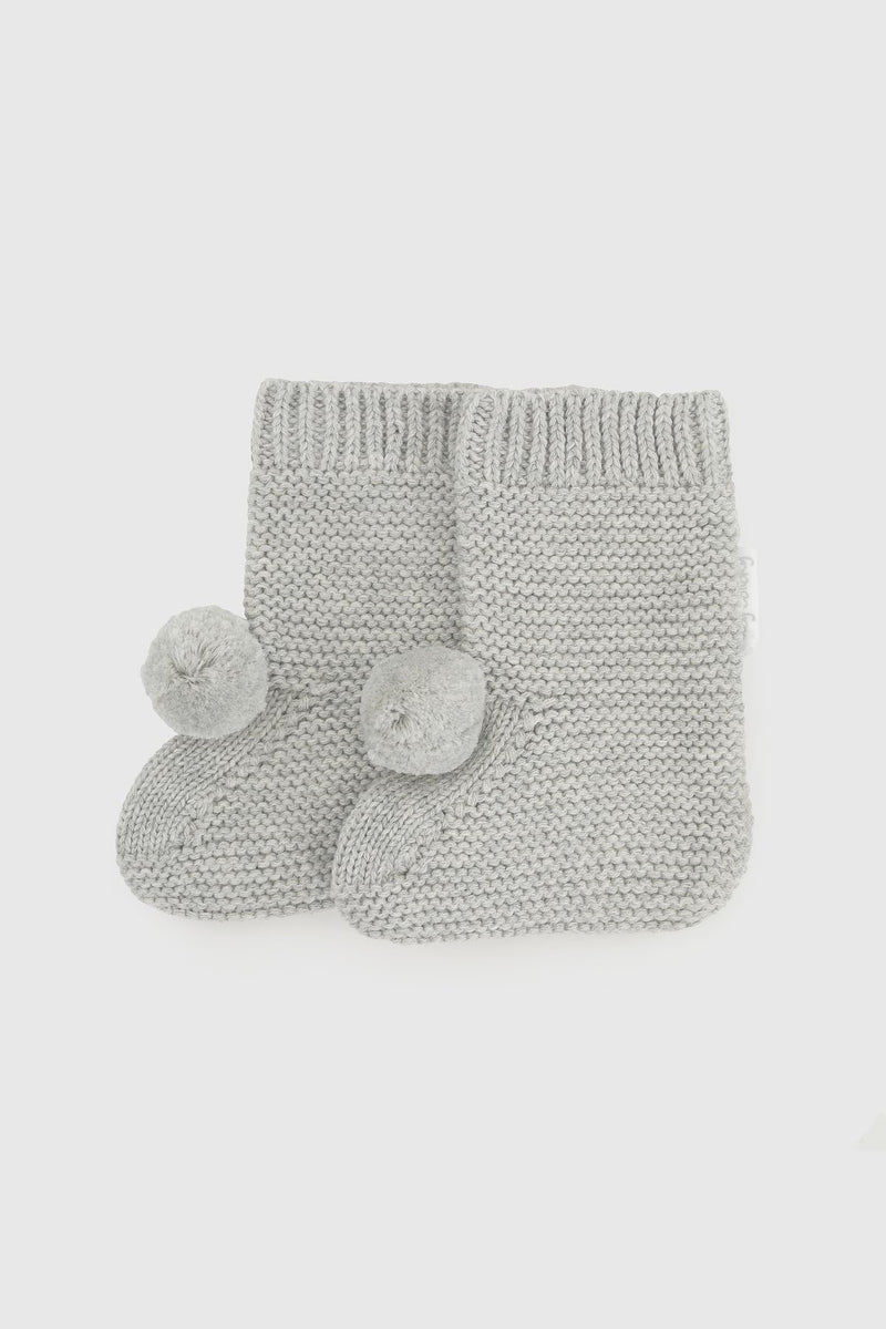 Calcetin Tejido Pompon Gris Unisex