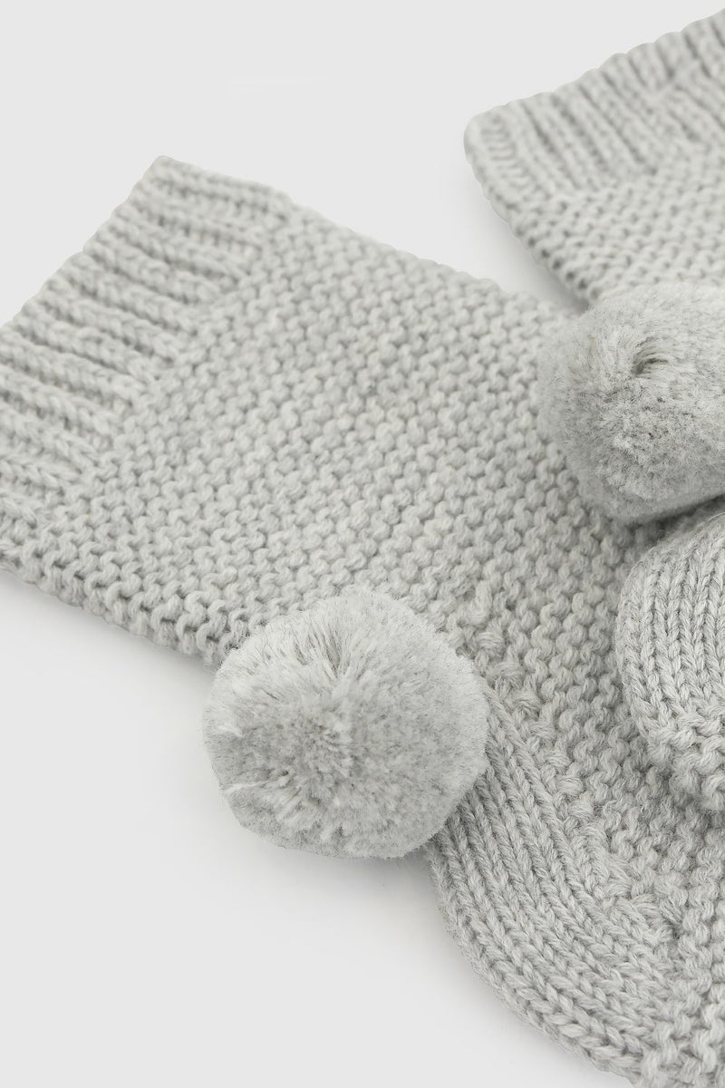 Calcetin Tejido Pompon Gris Unisex