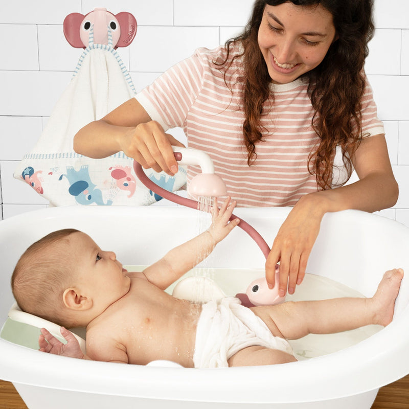 Set de Baño Ducha Elefante y Toalla Rosa Yookidoo