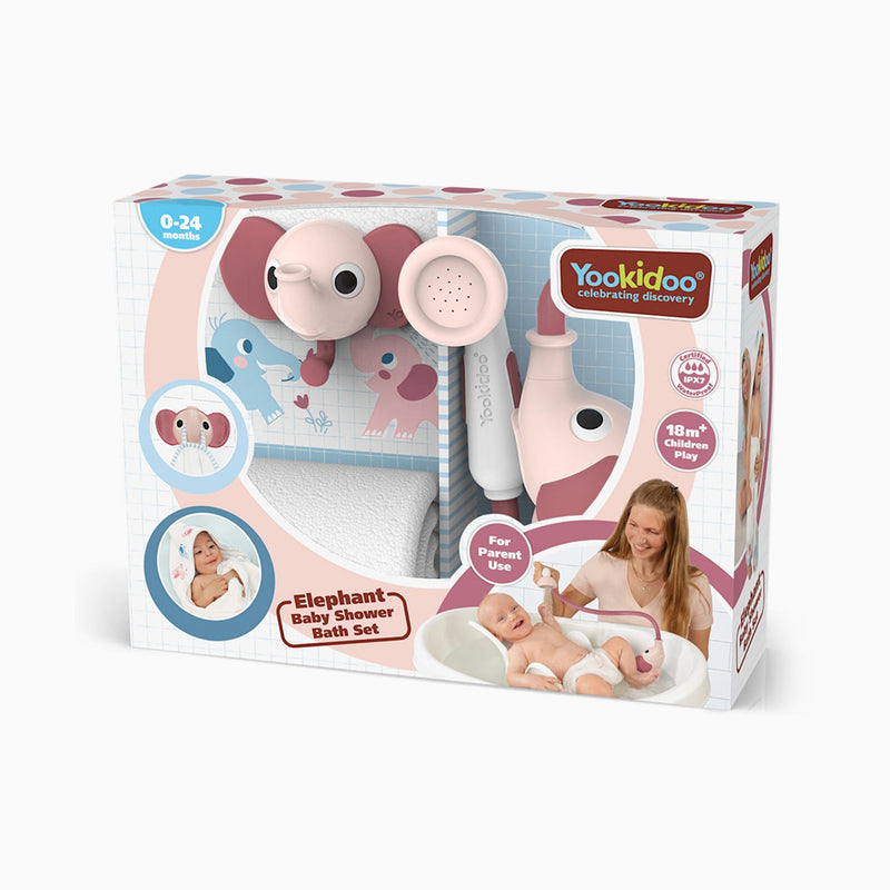 Set de Baño Ducha Elefante y Toalla Rosa Yookidoo