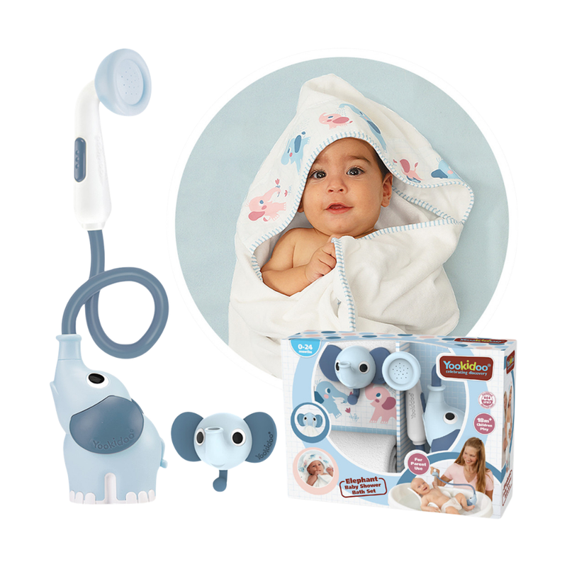Set de Baño Ducha Elefante y Toalla Azul Yookidoo