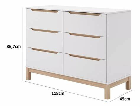 Comoda Cozy 6 cajones Blanca con Madera