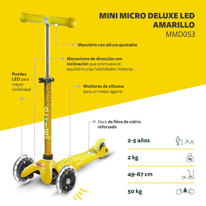 Micro Scooter Mini Deluxe LED Amarillo