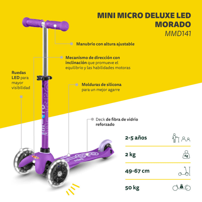Micro Scooter Mini Deluxe LED Morado