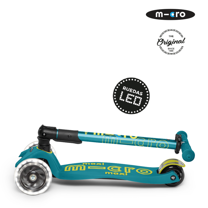 Micro Scooter Maxi Deluxe PLEGABLE LED Verde Petróleo