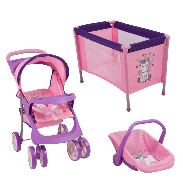 Coche Muneca y Cuna Unicornio Baby Planet