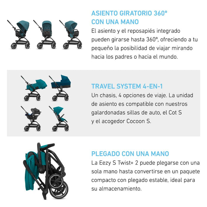 Travel System Eezy S Twist PLUS 2 BLK / SLV + Aton S2 + Base Cybex - Cybex-MiniNuts expertos en coches y sillas de auto para bebé